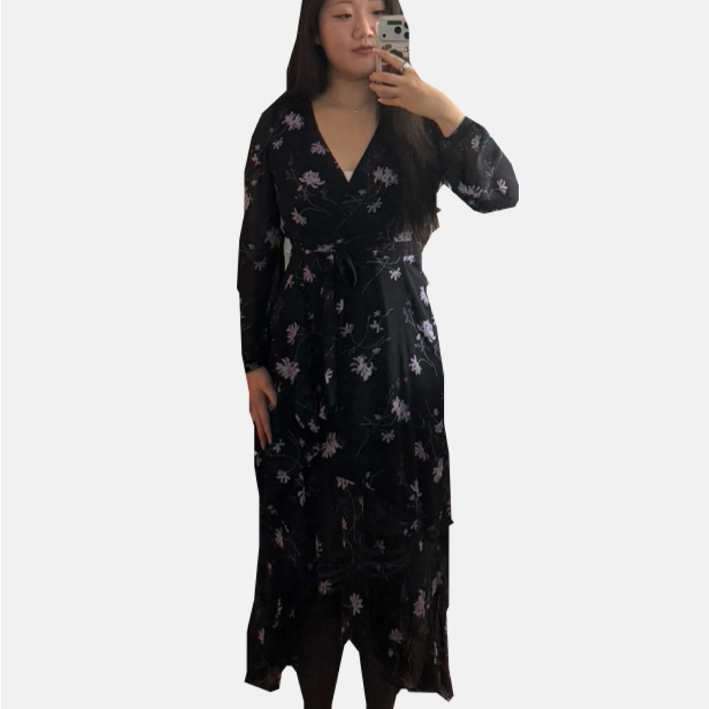 Floral Black Wrap Dress